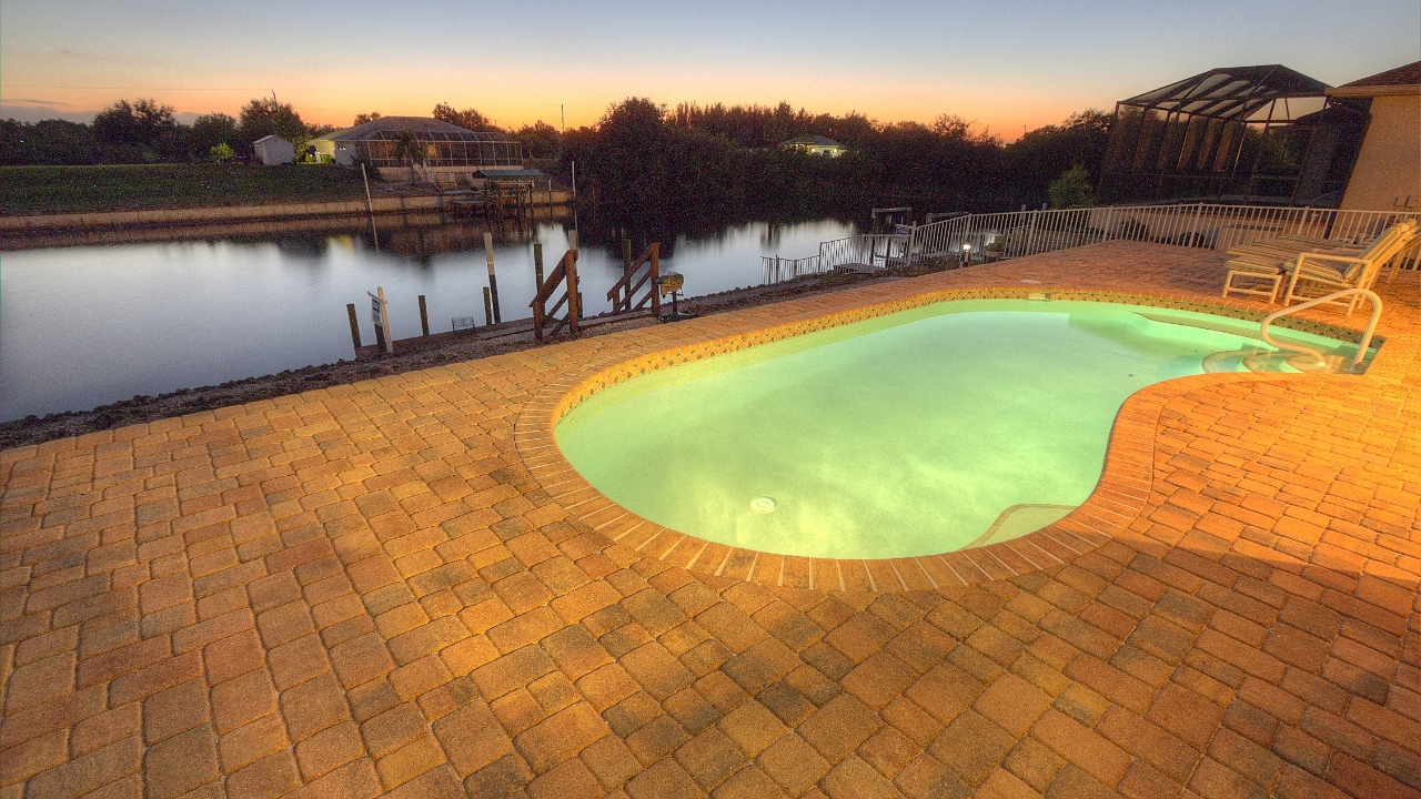 pool at sunset